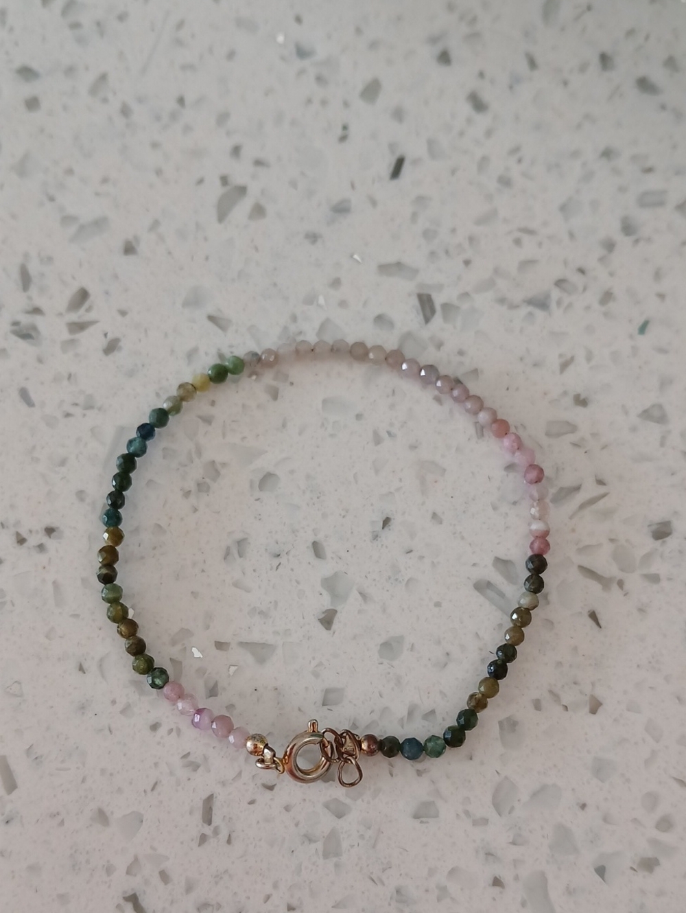 Multi-Color Tourmaline Beaded Bracelet - Pink & Green